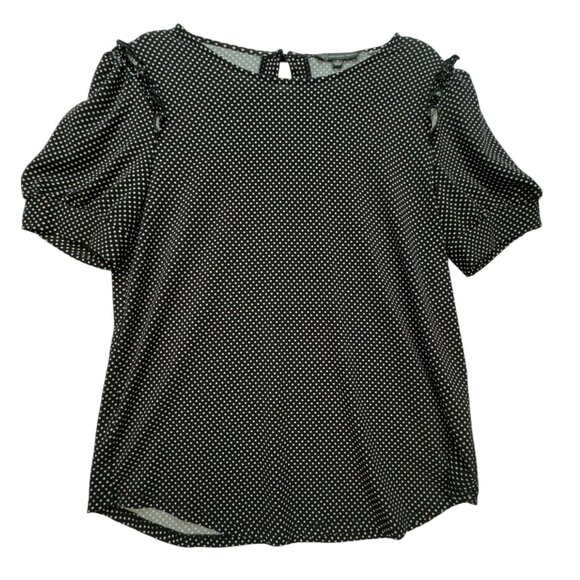 Adrianna Papell Womens Polka Dot Short Sleeve Blouse S Black & White Ruffle Shou - Picture 1 of 9
